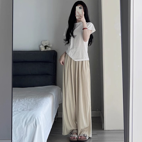 Cotton and linen wide-leg pants for women, summer thin ice silk sunscreen pants, high-waisted pleated textured loose casual Yamamoto pants