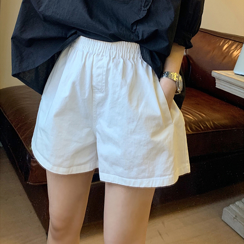 原版純棉面料 休閒短褲女夏季薄款鬆緊腰寬鬆顯瘦闊腿A字褲