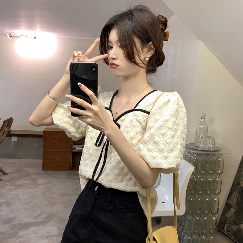 胖mm特大碼300斤方領短款上衣女夏設計感小眾襯衣新款泡泡袖襯衫