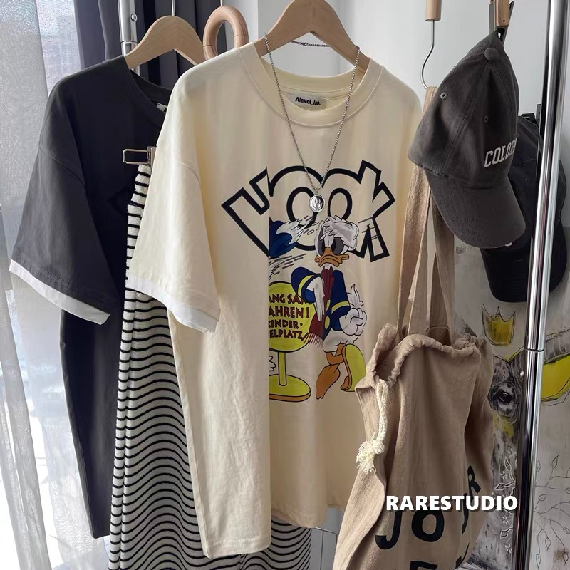 胖mm正肩假兩件趣味印花短袖t恤女300斤胖妹妹顯瘦大碼女夏裝上衣