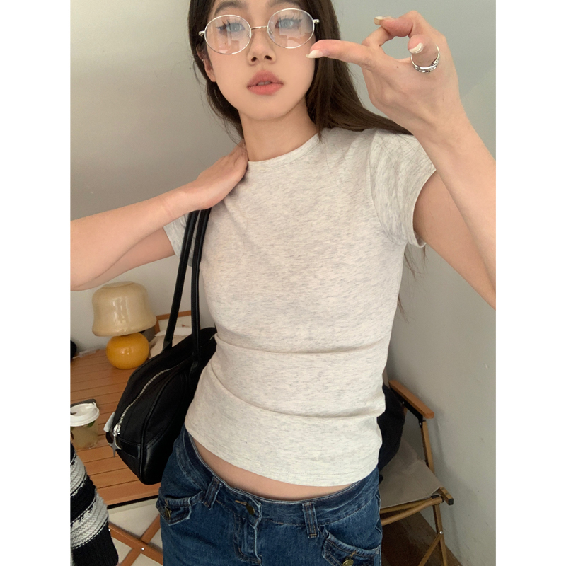 韓系簡約學院風正肩修身基礎款短袖顯瘦T恤打底衫上衣女