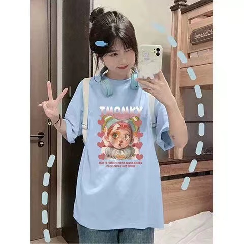 高質量純棉220克精梳緊密手感好直播品質前印花短袖t恤女