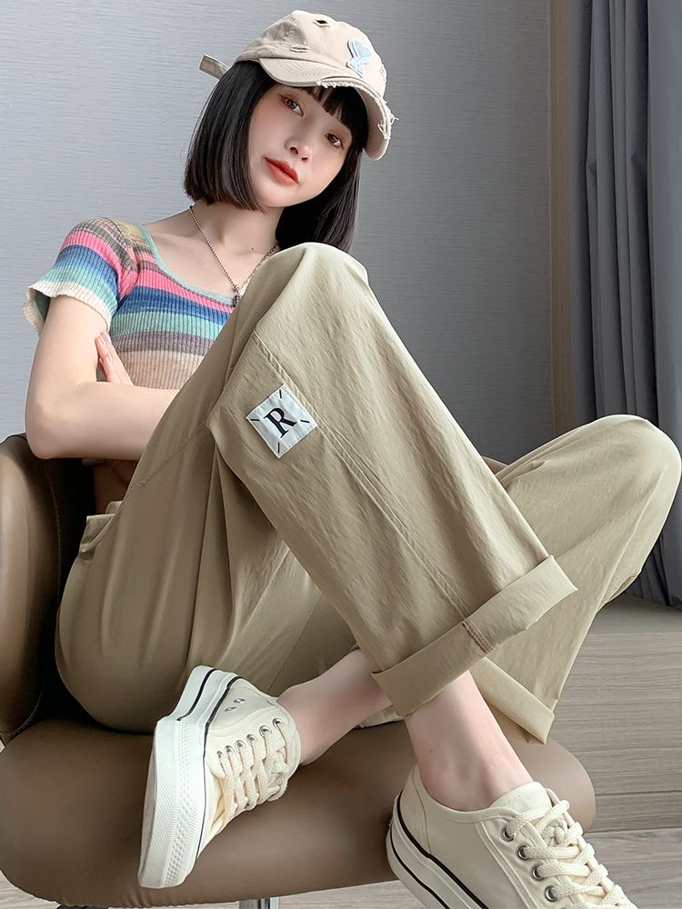 冰絲闊腿褲女小個子夏季薄款窄版褲子速干九分衛褲休閒直筒煙管褲