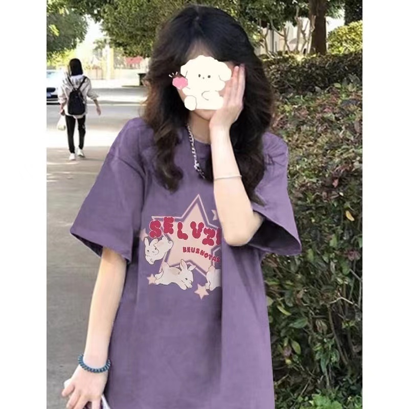 高質量純棉220克精梳緊密手感好直播品質前印花短袖t恤女