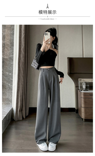 High-waisted narrow suit wide-leg pants for women in spring and autumn slim and high-end vertical sense floor-length straight off-white casual pants