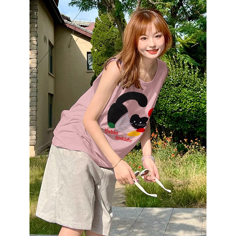 210g rear bag spring and summer loose cotton printed sleeveless vest for women