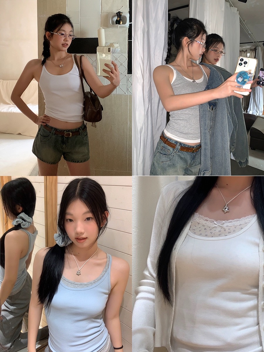 紅人館白色吊帶背心女內搭2024新款春夏季無袖美背法式別致上衣女