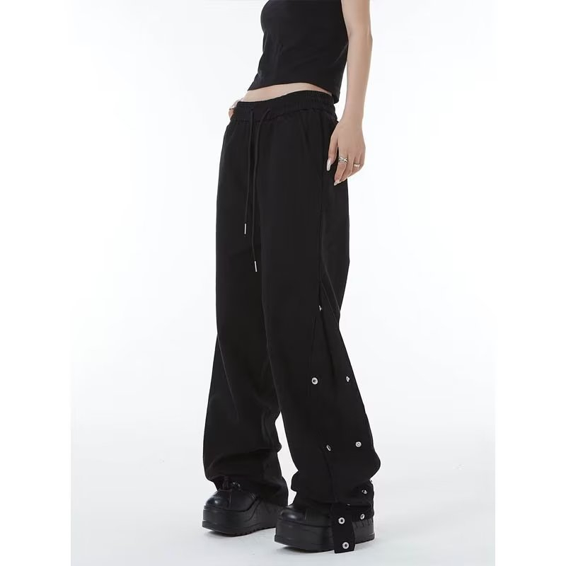 Spring and Autumn American Retro Functional Style Breasted Casual Pants Women's Loose Straight Pants Couples Wide Leg Pants Trendy Brand