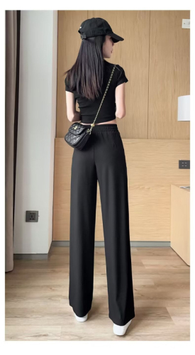 Ice silk narrow wide-leg pants for women summer thin 2024 new high-waist drape casual straight spring and autumn floor-length pants