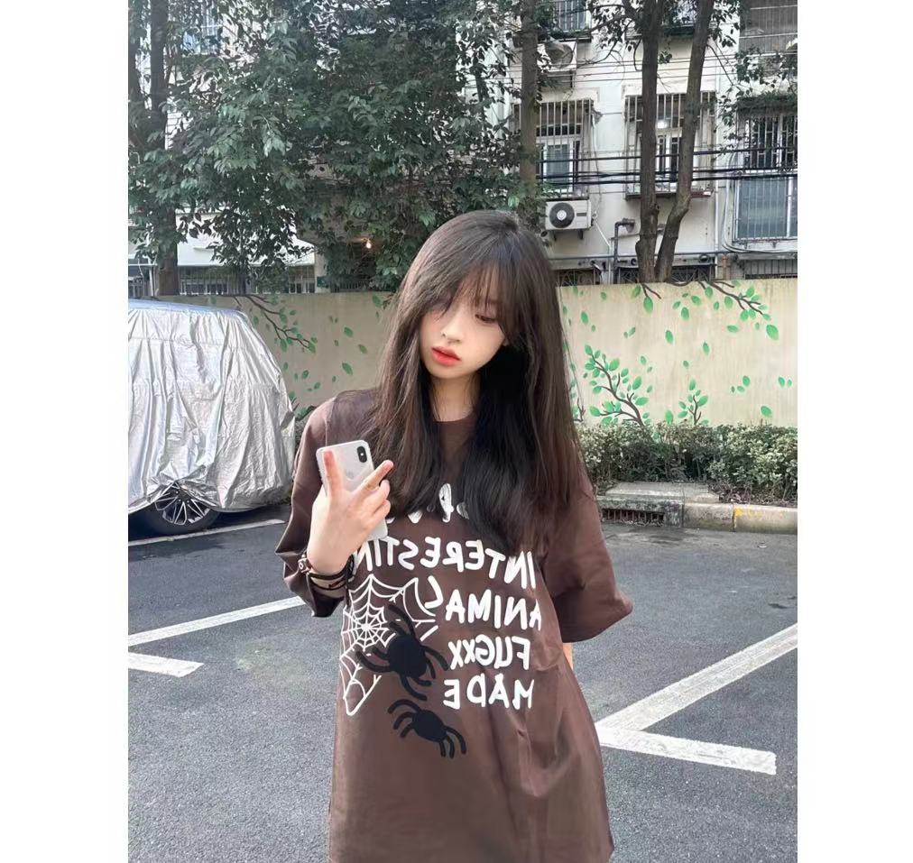 高質量純棉220克精梳緊密手感好直播品質前印花短袖t恤女