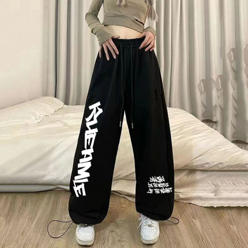 Letter printed drawstring pants women's thin jazz dance pants black jazz dance sweatpants