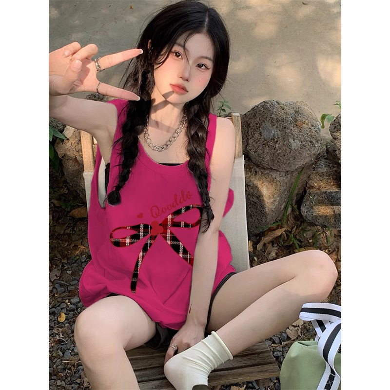 210g rear bag spring and summer loose cotton printed sleeveless vest for women