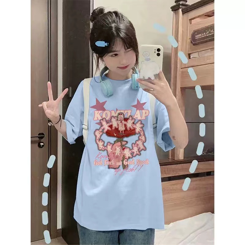 高質量純棉220克精梳緊密手感好直播品質前印花短袖t恤女