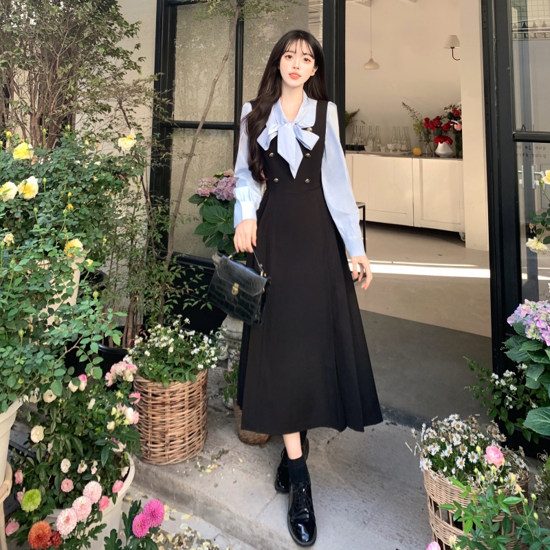 大碼女裝假兩件連衣裙女春季2024年新款高級感拼接顯瘦氣質長裙