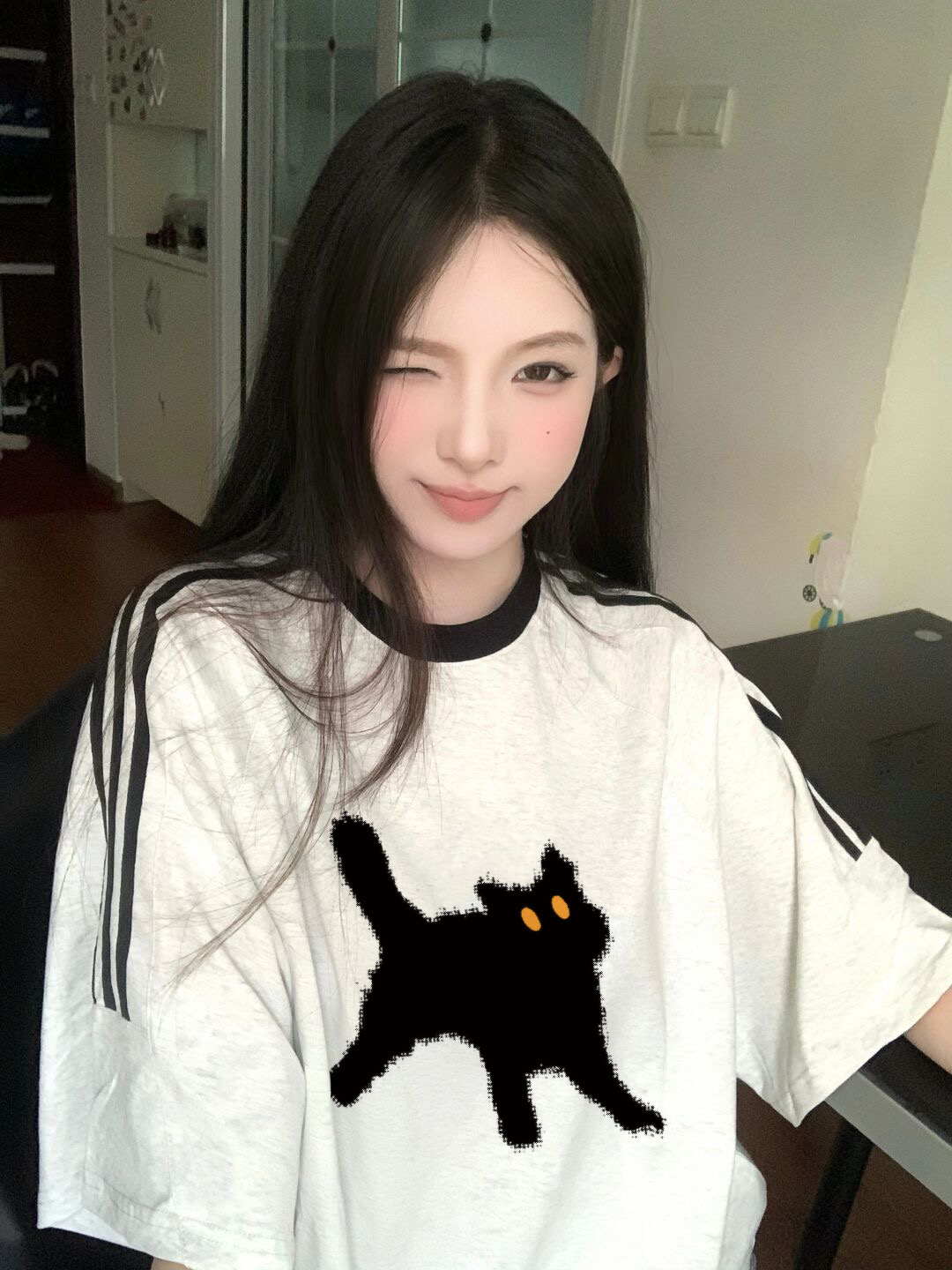 國潮牌撞色三條槓短袖t恤女夏季設計感小眾純棉寬鬆慵懶圓領上衣
