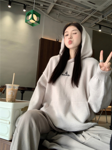 Real shot Original plus size women's clothing Lazy design Korean style casual versatile hooded sweater