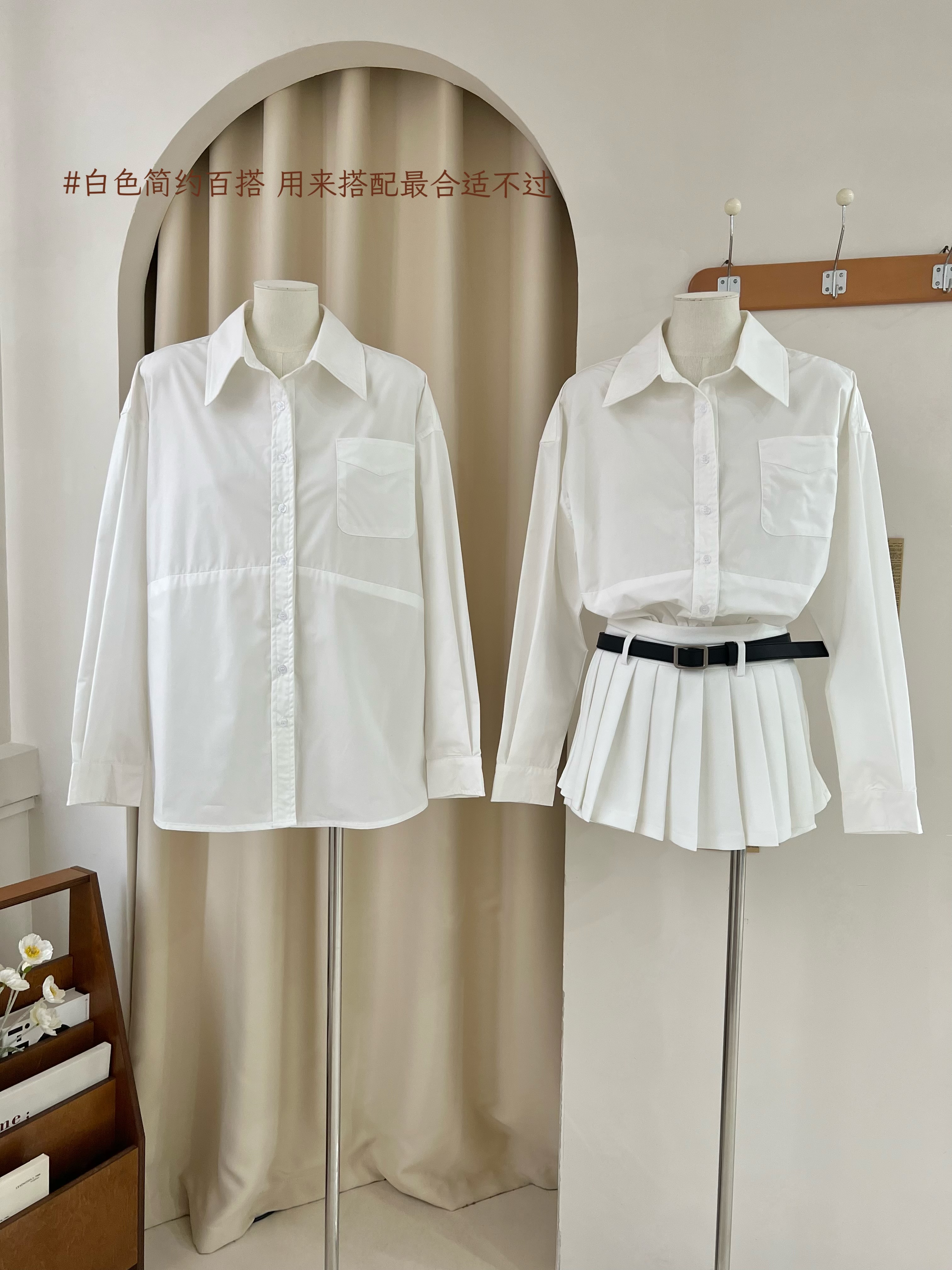 IMMR春季新款白色寬鬆休閒立領長袖襯衫女防曬氣質顯瘦百搭上衣潮