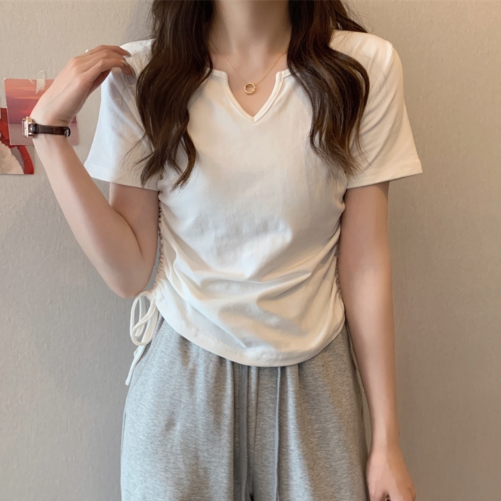 2024新款超好看深灰色短袖t恤女夏季設計感修身顯瘦休閒百搭上衣