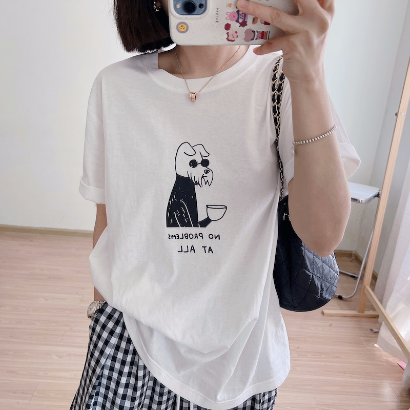 官圖220克/精梳純棉後包領有縫邊S-XXXL夏裝短袖T恤女