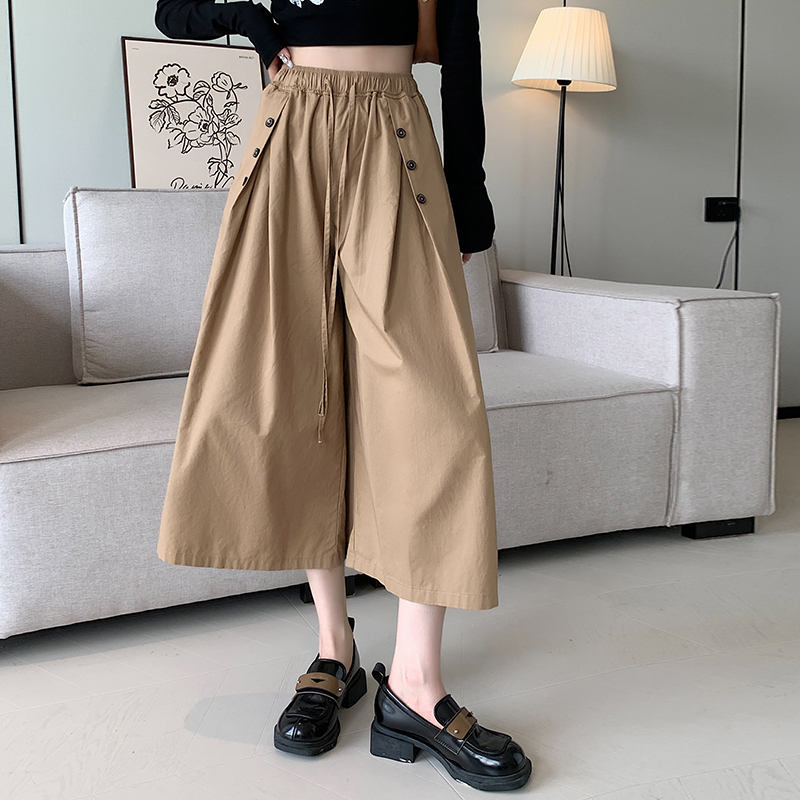 Real shot of Tencel cotton casual wide-leg pants for women, spring style, pear-shaped body, slim, loose, high-waisted and drapey drawstring pants.
