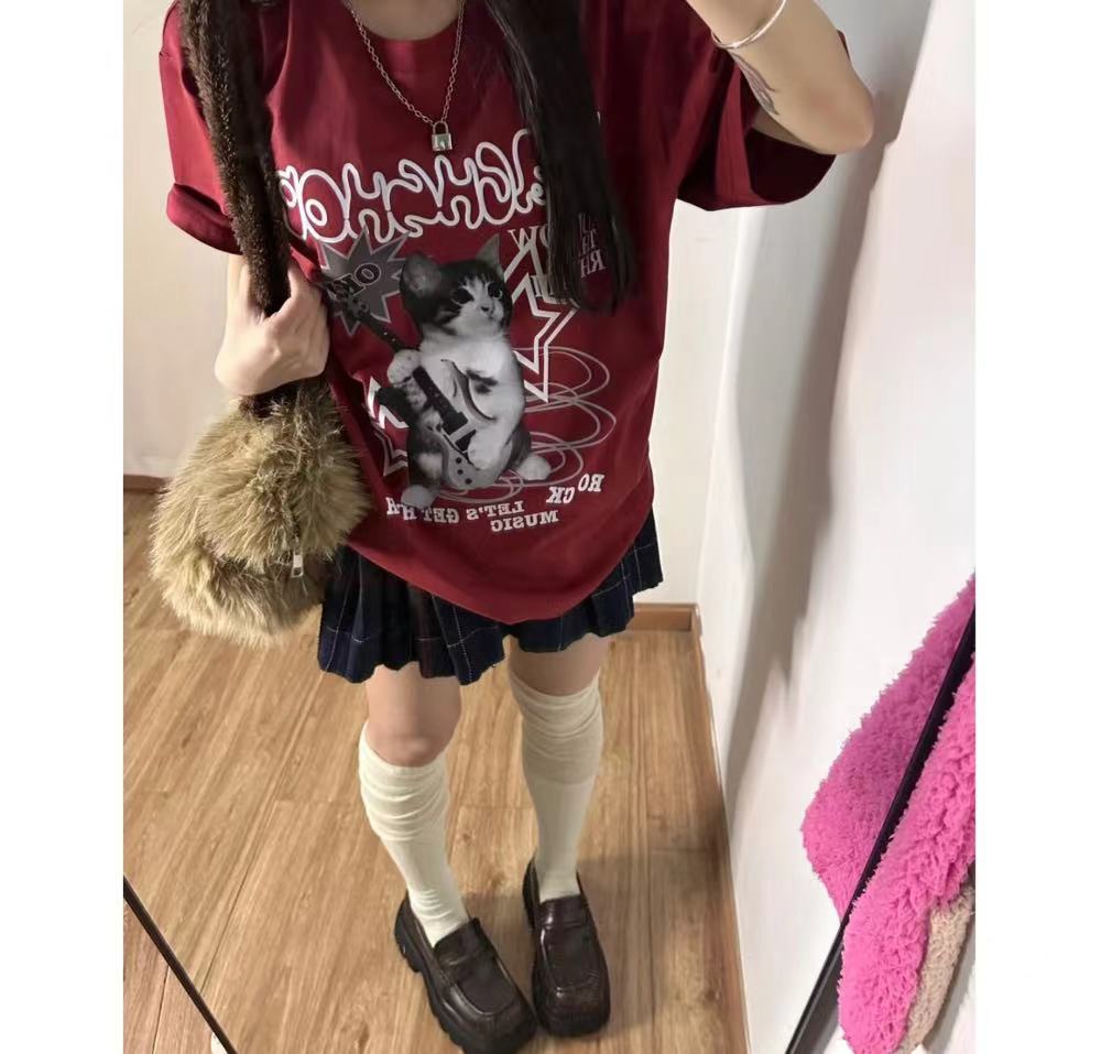 高質量純棉220克精梳緊密手感好直播品質前印花短袖t恤女
