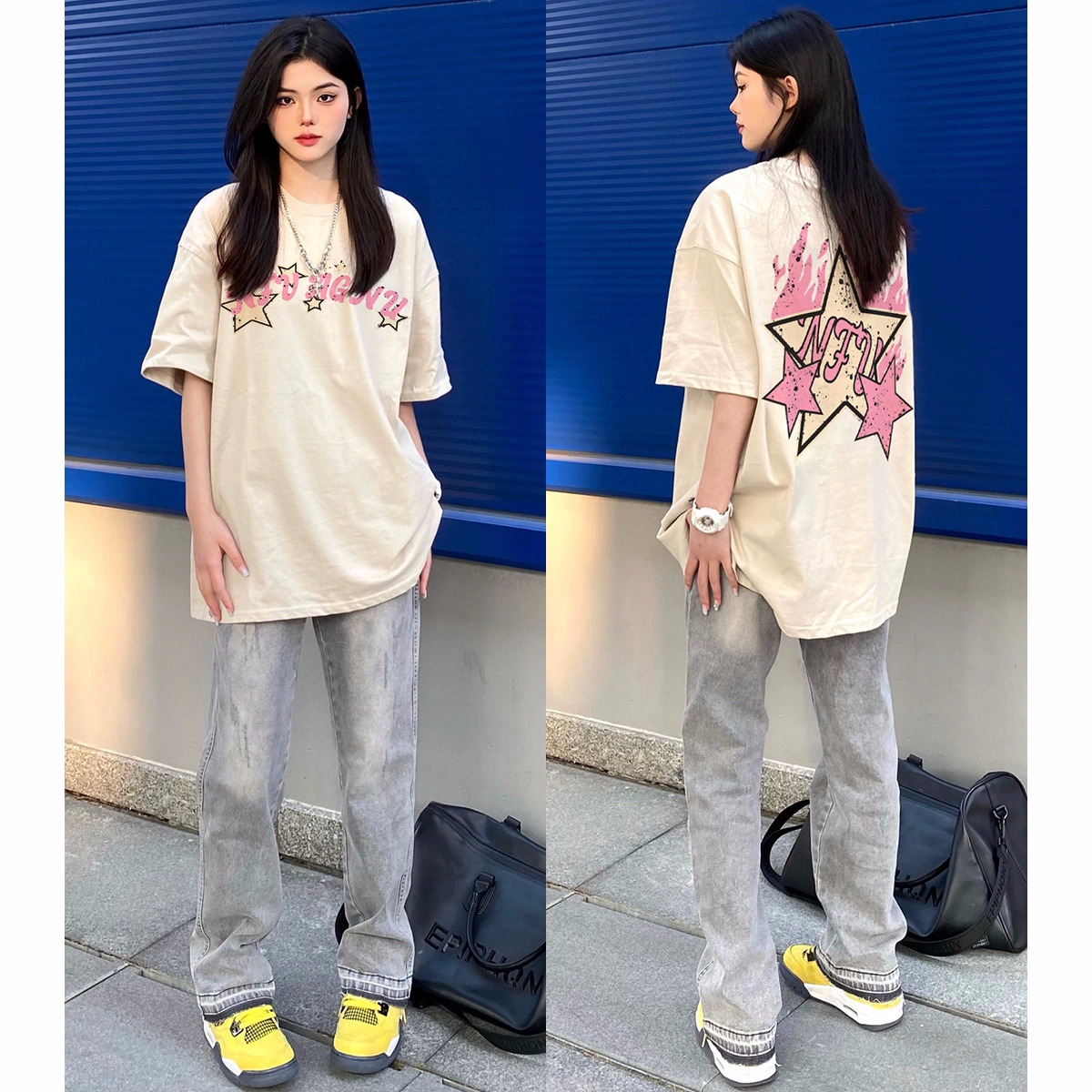官圖220克/精梳純棉後包領有縫邊S-XXXL夏裝短袖T恤女