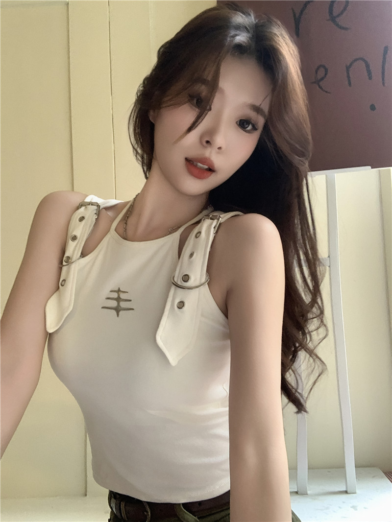 實拍~辣妹美式工裝風吊帶背心外穿時尚設計感女無袖上衣