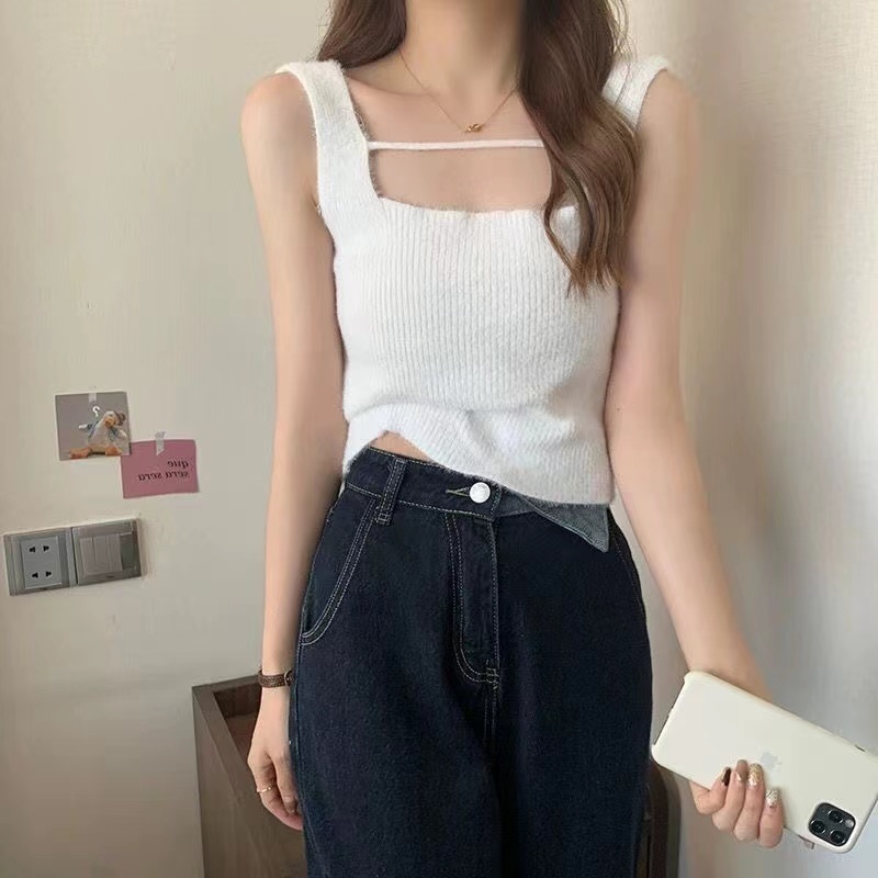 水貂絨溫柔內搭洋氣針織吊帶背心女