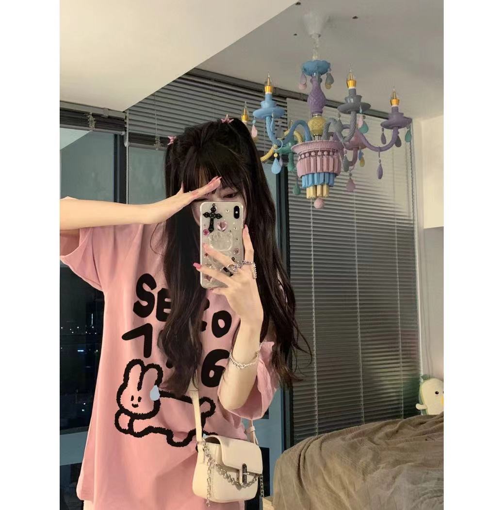 高質量純棉220克精梳緊密手感好直播品質前印花短袖t恤女