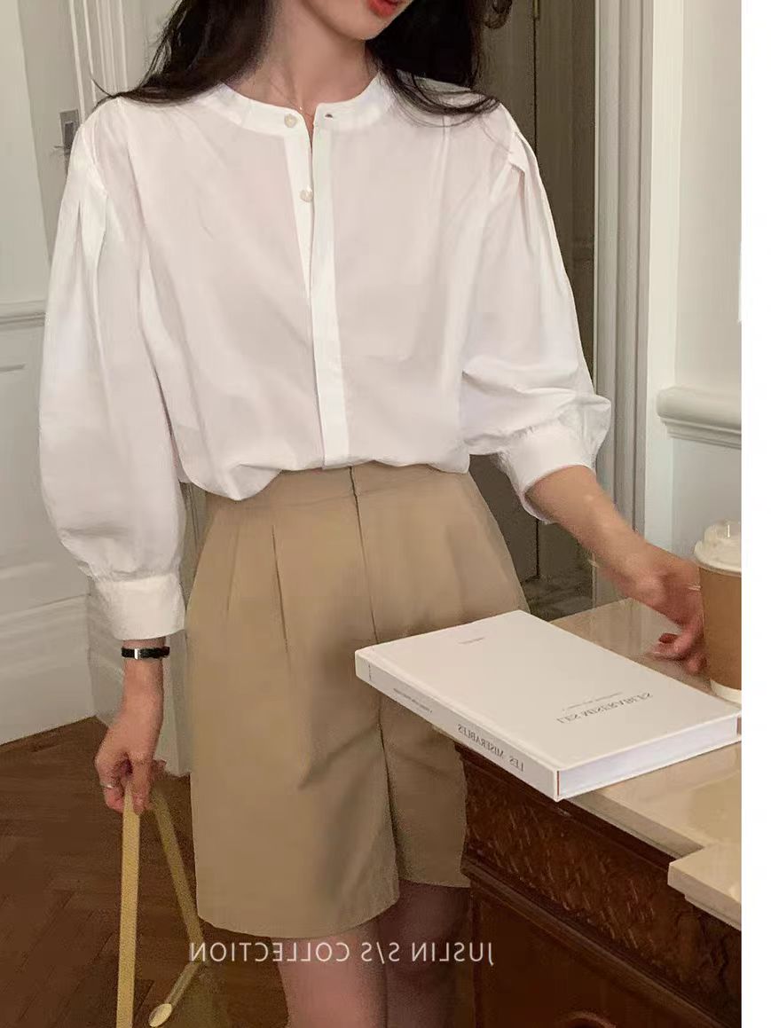 法式高級感褶皺花邊領設計感優雅氣質襯衫長袖女2024春季百搭上衣