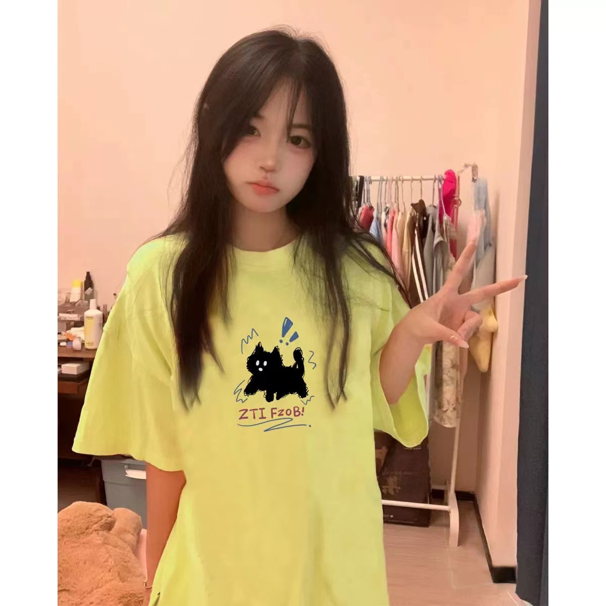 高質量純棉220克精梳緊密手感好直播品質前印花短袖t恤女