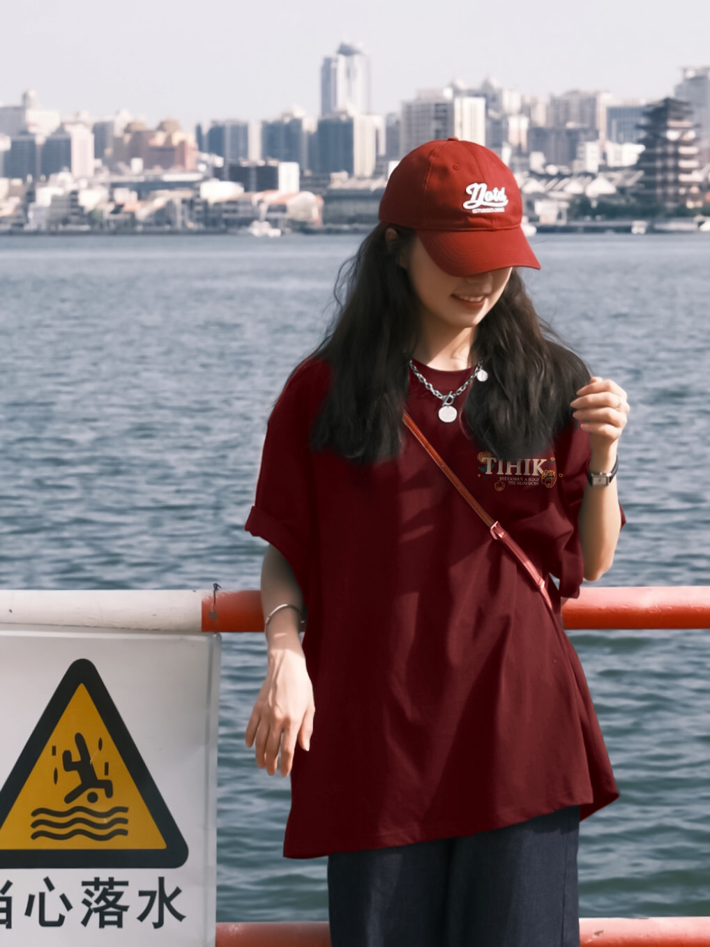 重磅純棉酒紅色短袖t恤女夏季2024新款設計感小眾多巴胺穿搭上衣
