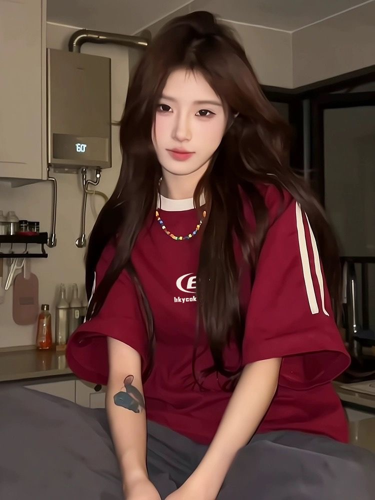 國潮牌撞色三條槓短袖t恤女夏季設計感小眾純棉寬鬆慵懶圓領上衣