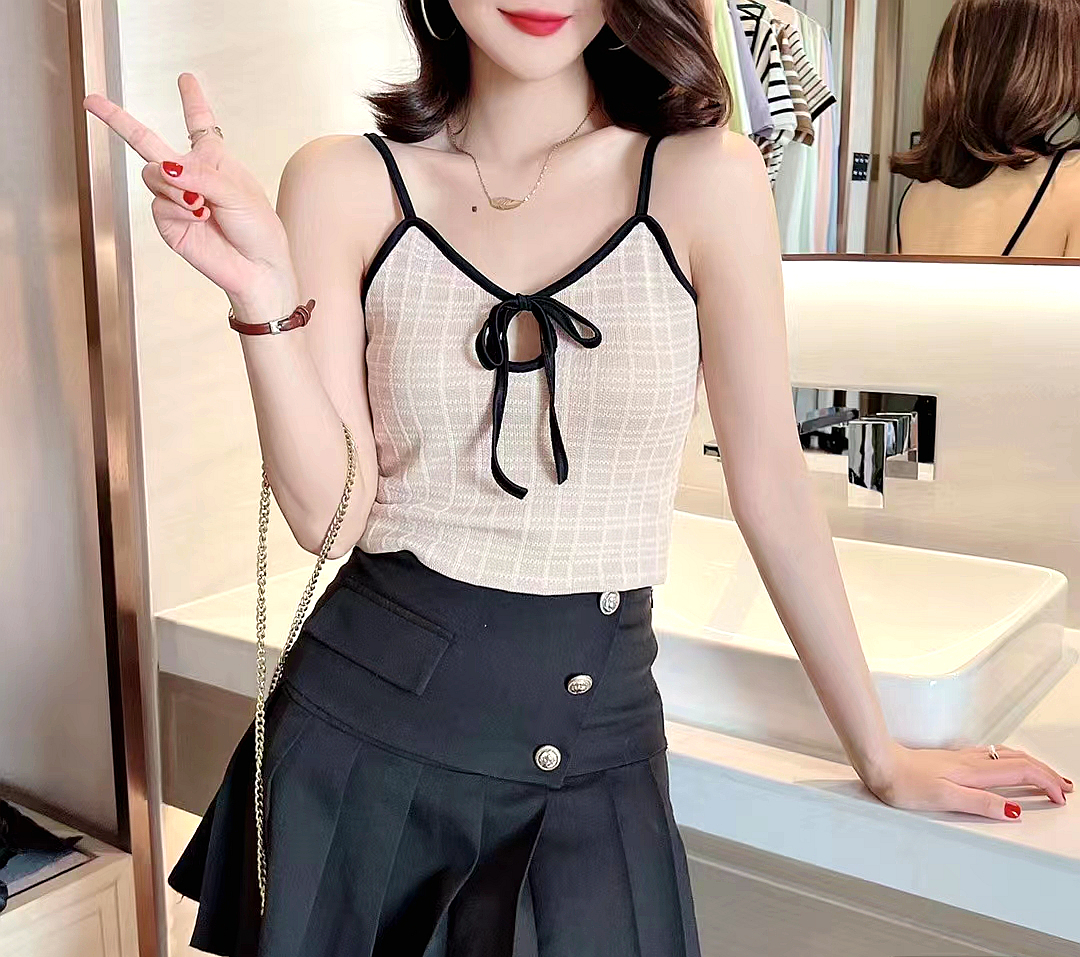 小香風v領吊帶背心女純欲抹胸打底上衣