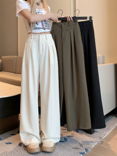 Actual shot! 2024 new design suit pants for women, wide-leg pants, high-waisted drapey floor-length pants, free belt