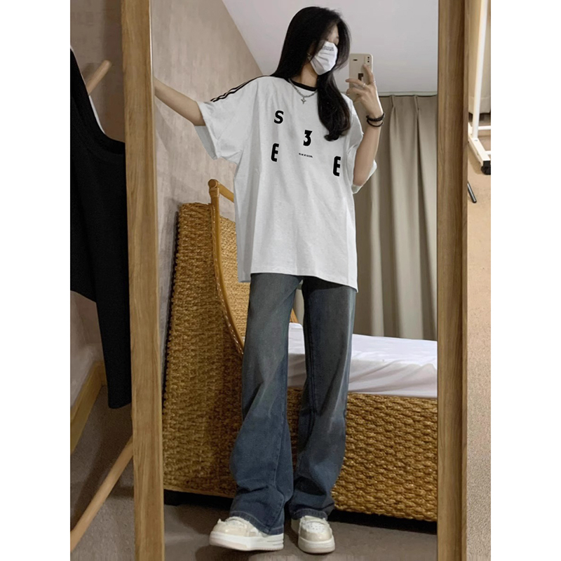200g back pack 20 count plain weave spring and summer pure cotton three-stripe short-sleeved T-shirt
