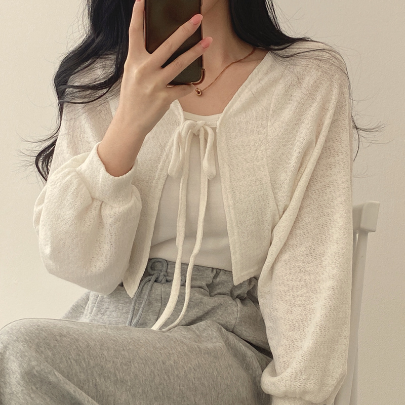 Official photo Summer sun protection shirt, niche and versatile, strappy lantern sleeves, short thin cardigan jacket, air-conditioned shirt for women
