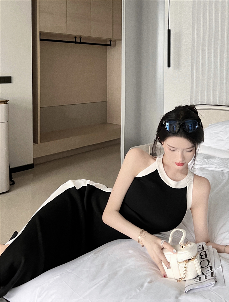 連衣裙女設計感修身開叉背心長裙2024夏季新款法式時尚針織包臀裙