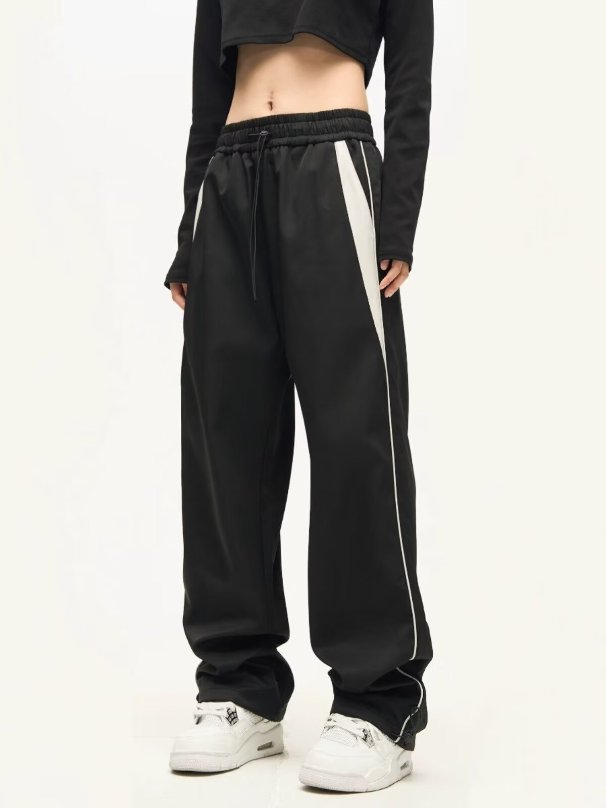 American retro splicing loose sports casual pants high street loose hiphop vertical straight trend