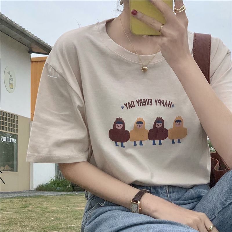 復古t恤夏裝女裝ins潮卡通減齡短袖小眾韓風上衣