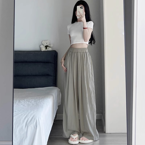 Cotton and linen wide-leg pants for women, summer thin ice silk sunscreen pants, high-waisted pleated textured loose casual Yamamoto pants