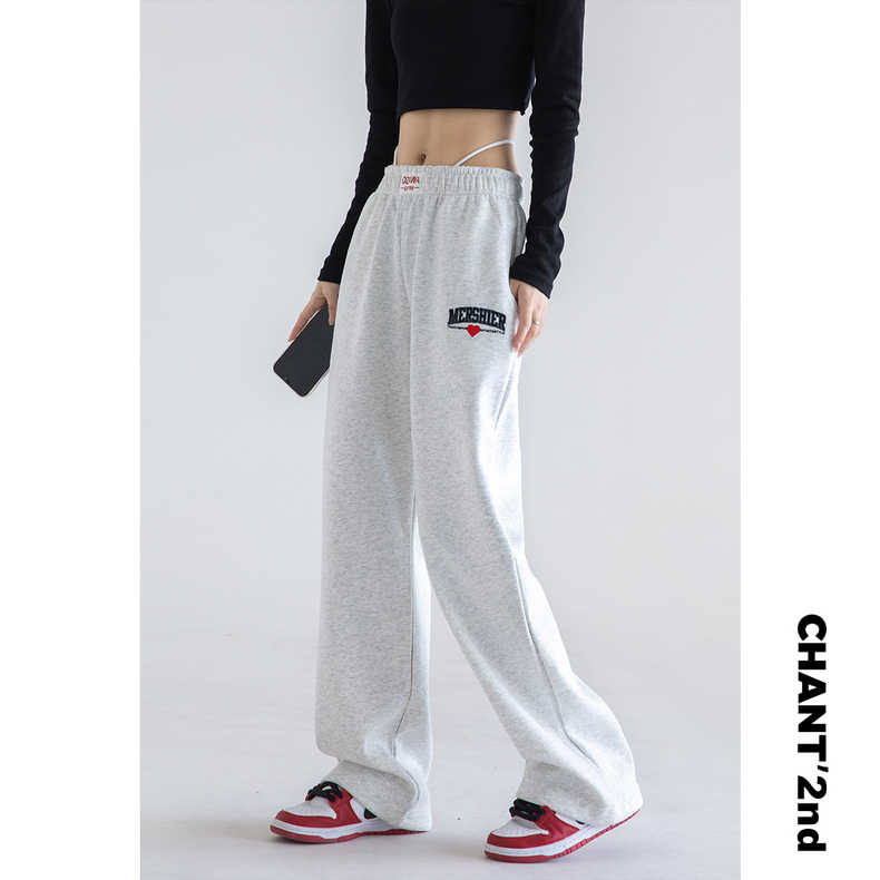 美式衛褲刺繡男女寬鬆直筒垂墜感拖地褲休閒hiphop運動褲子