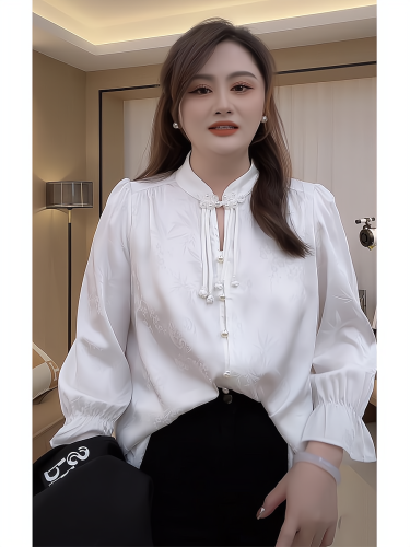 Fat Jiajia Shangchunshan Chinese style button-up shirt heavy industry jacquard new Chinese style long-sleeved top
