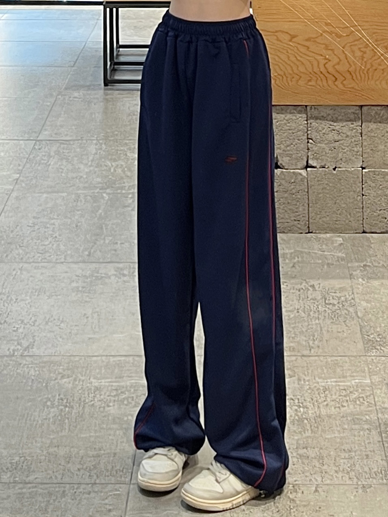 Real shot of high-quality twill spring American striped sports pants drapey wide-leg casual pants