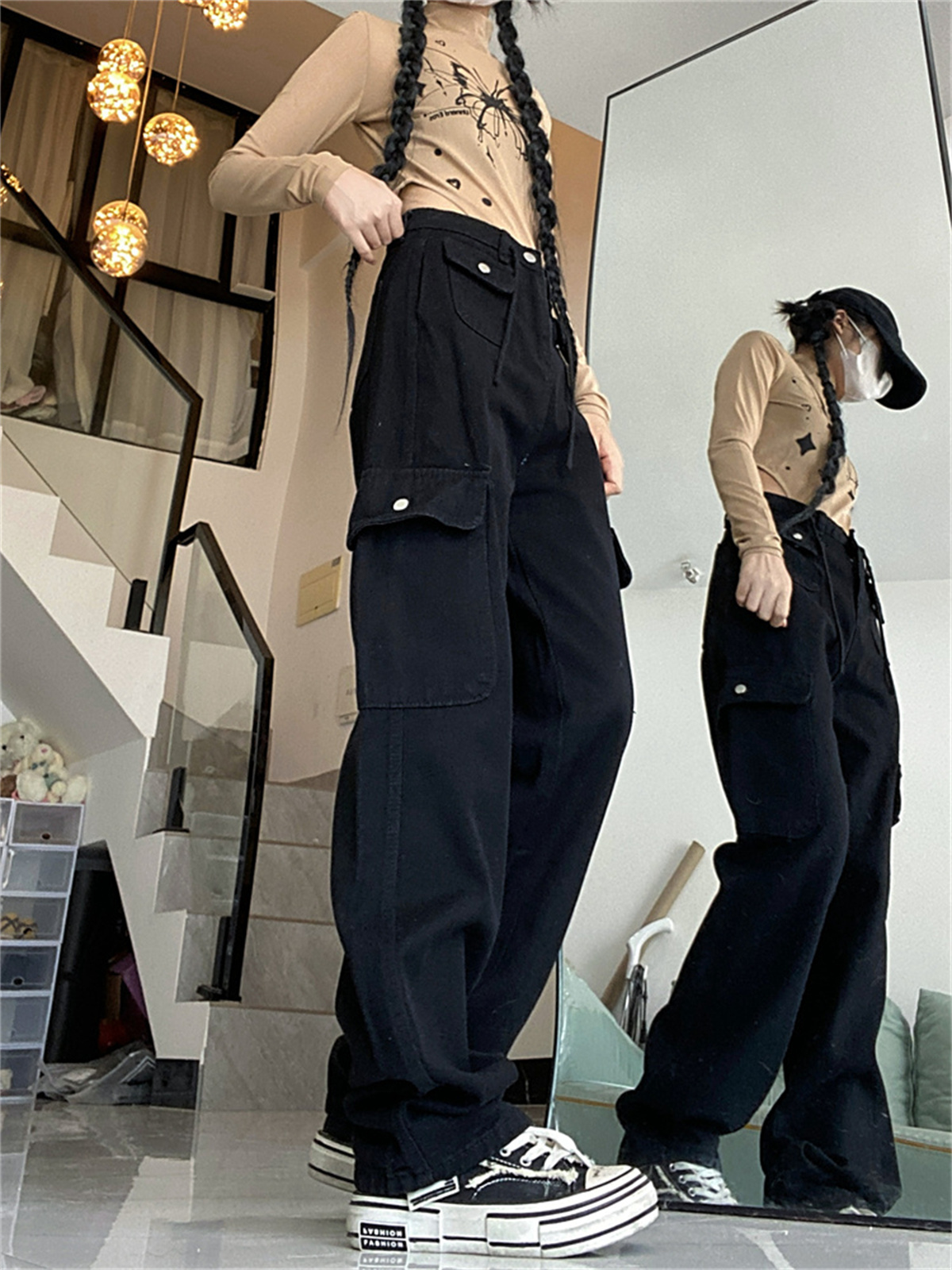 Real shot~High-waisted slim work jeans, American retro all-match straight pants, loose wide-leg casual pants