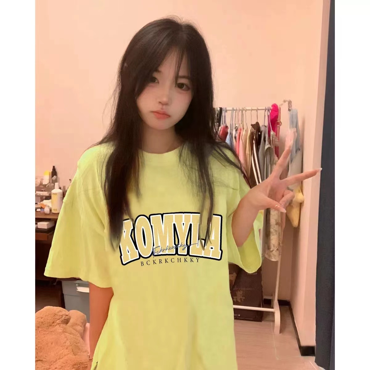高質量純棉220克精梳緊密手感好直播品質前印花短袖t恤女
