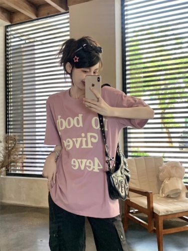 Real shot ~ 2024 new letter foam men and women loose casual round neck basic short-sleeved couple T-shirt