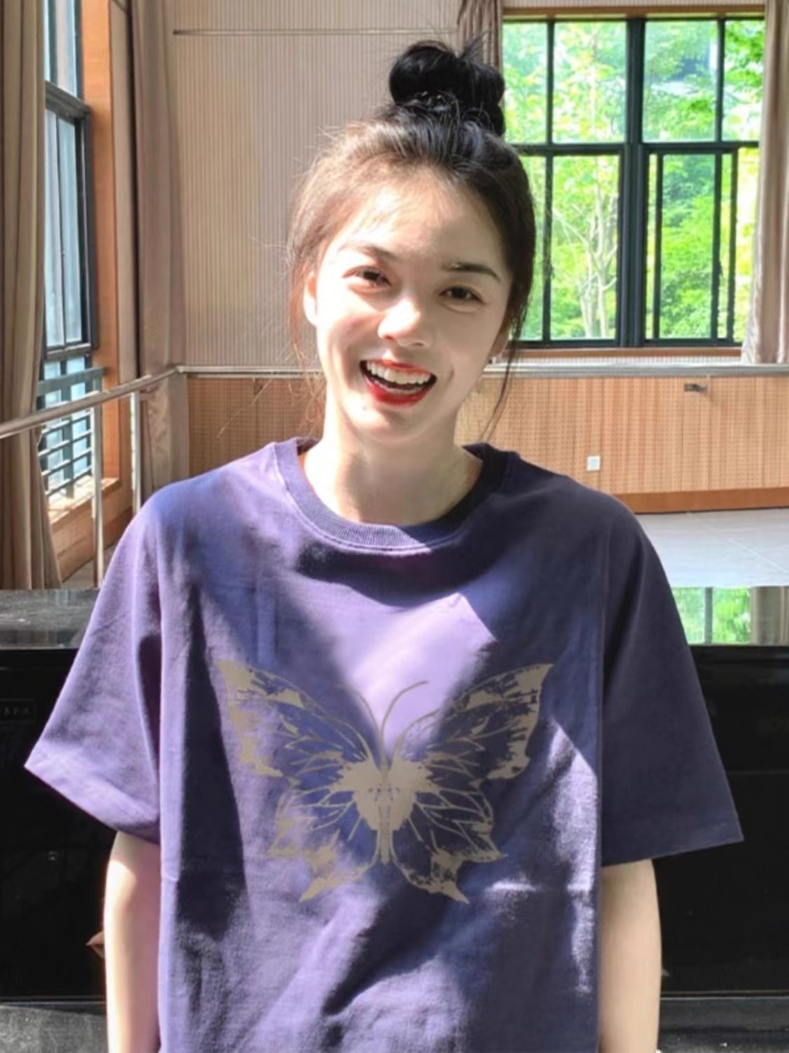 高質量純棉220克精梳緊密手感好直播品質前印花短袖t恤女