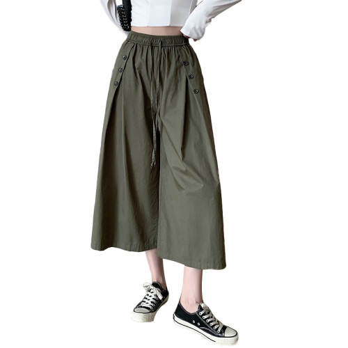 Real shot of Tencel cotton casual wide-leg pants for women, spring style, pear-shaped body, slim, loose, high-waisted and drapey drawstring pants.