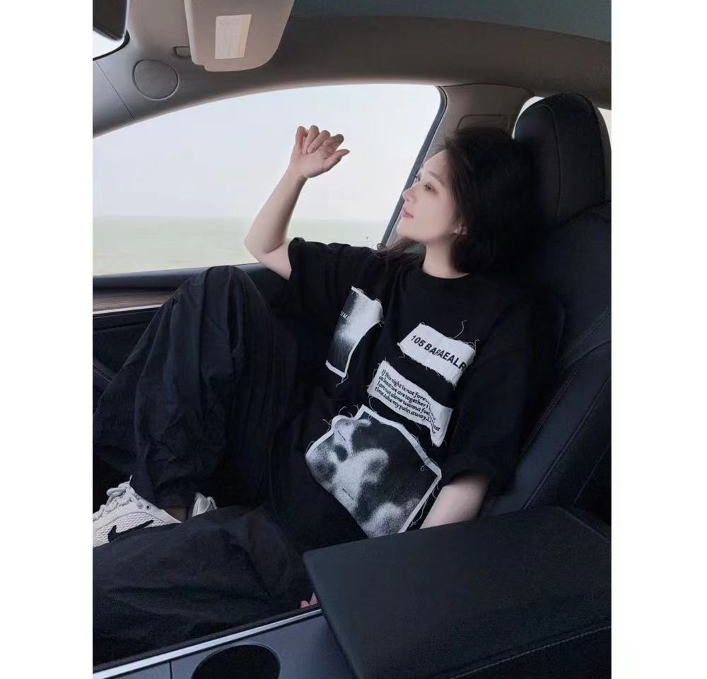 高質量純棉220克精梳緊密手感好直播品質前後印花短袖t恤女